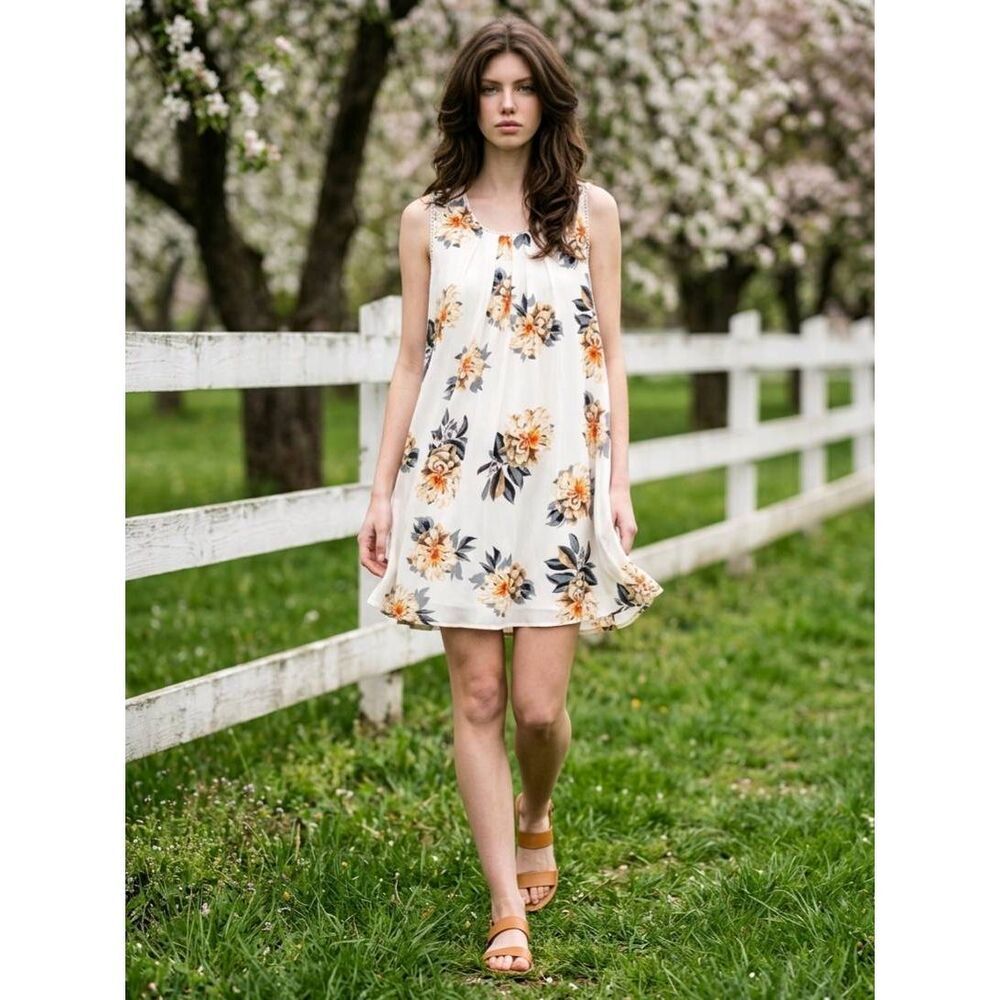🔹️Umgee Cream Floral Print Boho Sleeveless Dress Small